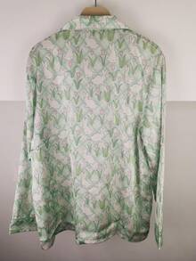 2 件女式新款時尚鬱金香和兔子印花翻領長袖上衣和長褲睡衣套裝或家居服 - 綠色 - 查看 6