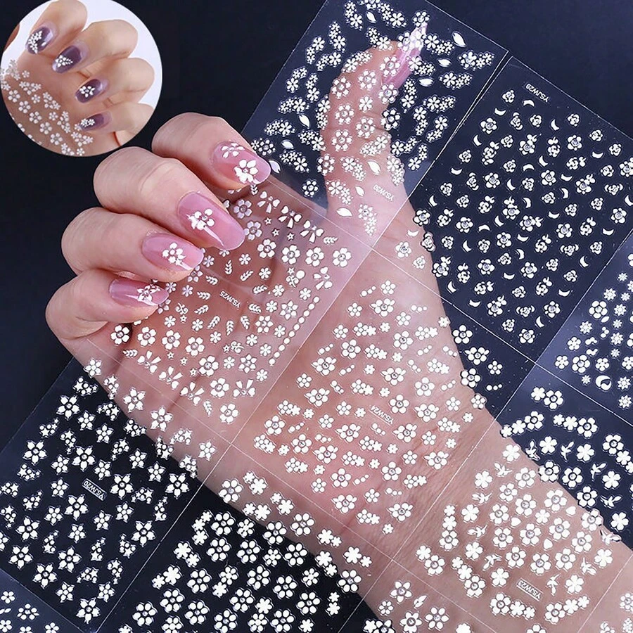 30pcs New Style Nail Stickers 3d Flower Design, Fresh And Suitable For Students And Women In Spring - White - View 1