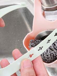 1pc Adjustable Kitchen Sink Organizer Storage Basket, With Drainage Hollow Sponge Rack And Hooked Adjustable Pouch - Yellow - View 5