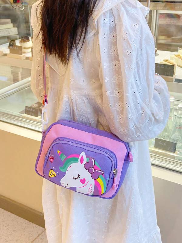 Cartoon Unicorn Shape Crossbody Bag, Girls Cute Unicorn Shoulder Bag