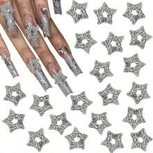 10 件 3D 星星美甲饰品水晶合金星形指甲饰品带水钻，DIY 装饰指甲配件女士美甲用品