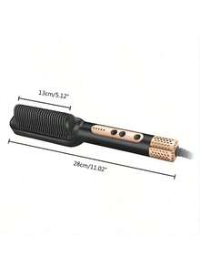 Hair Dryer And Straightener Brush Ion Comb With Adjustable Temperature - Black - View 2