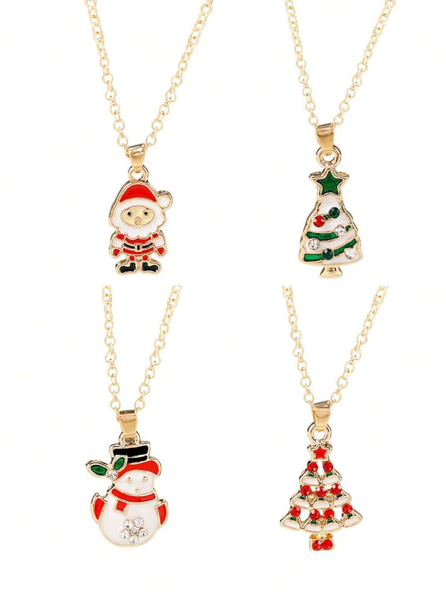 1 件聖誕主題項鍊,附鈴鐺、馴鹿、拐杖糖、聖誕老人和聖誕樹吊飾套裝 - 白色 - 查看 1