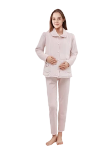 One Set Of Maternity Homewear / Postpartum Clothing, Autumn And Spring, Nursing Clothes Suit, Long-sleeved Long Pants Set With Side Opening - Purple - View 1