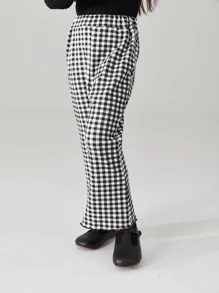女童春秋黑白格紋喇叭褲兒童時尚休閒長褲 - 黑與白 - 查看 5