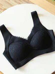 Sostén sin tirantes y sin espalda para mujer, sostén inalámbrico de encaje, lencería - Negro - Ver 4