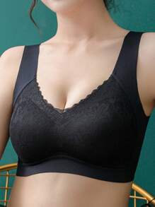 Sostén sin tirantes y sin espalda para mujer, sostén inalámbrico de encaje, lencería - Negro - Ver 1