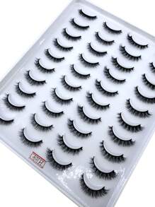 20 对交叉浓密蓬松仿貂皮睫毛，自然外观持久手工 3d 假睫毛，多种款式假睫毛，可用于化妆 - 黑色 - 查看 3