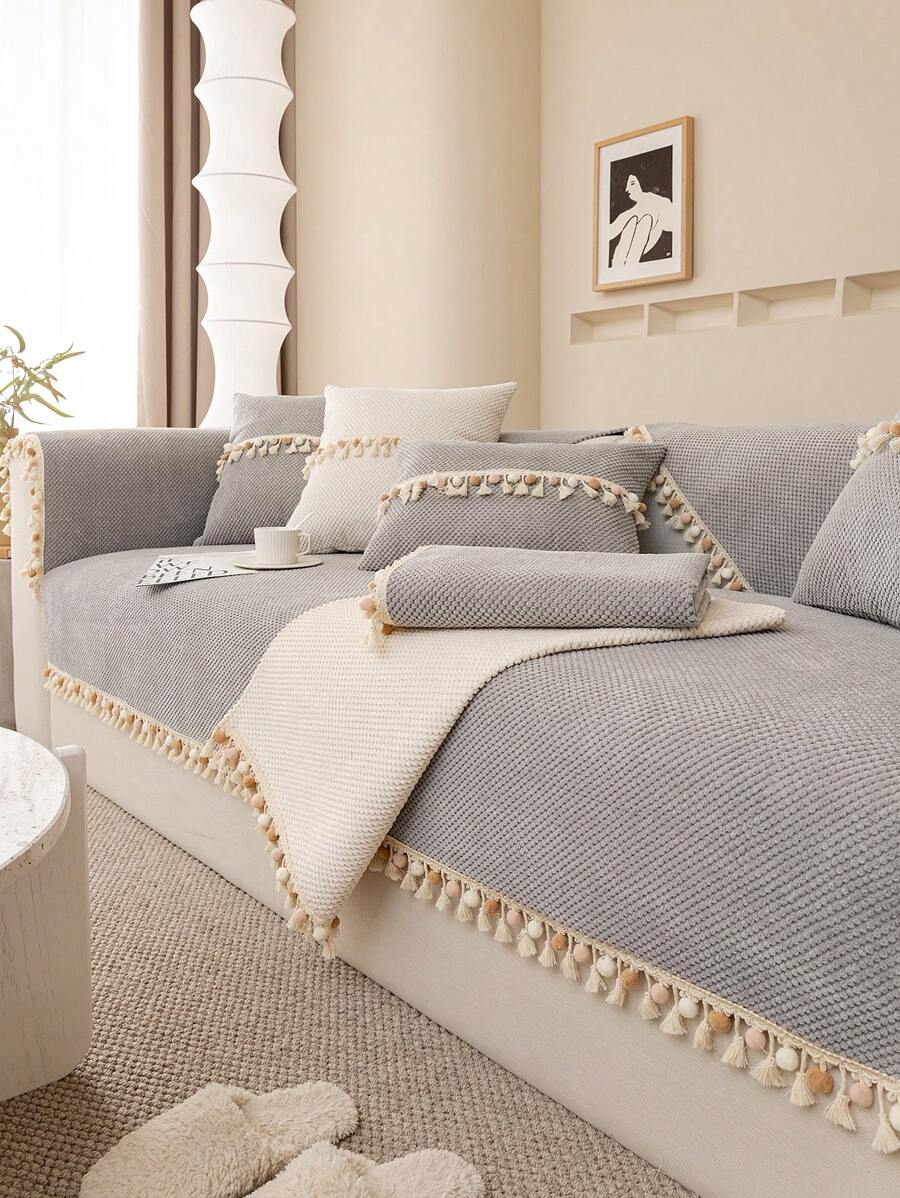 1 Chiếc Đệm Sofa Vải Nhung Ấm Áp Mùa Đông, Phong Cách Đơn Giản Và Hiện Đại Mềm mại, thân thiện với làn da, Vỏ bọc ghế sofa chống trượt, chống bẩn, Tấm bảo vệ ghế sofa chống trầy xước hình mèo lông mịn cho phòng khách Sofa hình chữ L và Sofa 1/2/3/4 chỗ ngồi (đã bán riêng lẻ) - Màu Xám nhạt - Xem 1