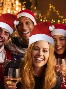 聖誕老人短毛絨紅色帽子,聖誕派對頭飾,聖誕老人派對帽