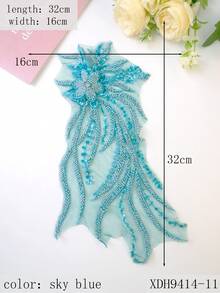 多彩3d刺繡串珠新娘禮服/晚禮服/蕾絲/ Diy衣物裝飾單朵花,長度: 32cm / 寬度: 16cm - 藍色 - 查看 2