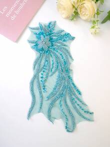 多彩3d刺繡串珠新娘禮服/晚禮服/蕾絲/ Diy衣物裝飾單朵花,長度: 32cm / 寬度: 16cm - 藍色 - 查看 1