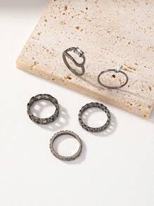 5-piece Diamond Chain Design Fashionable Ring Set Suitable For Daily Wear By Women - Gun Black - View 2