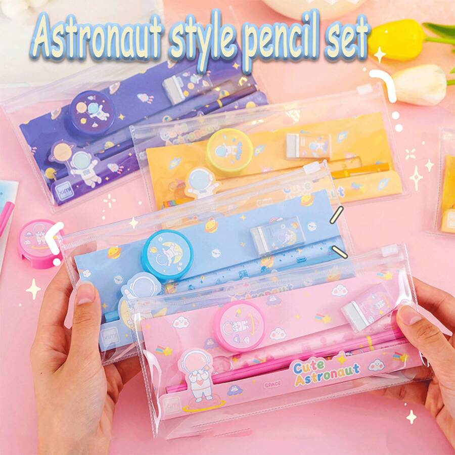 1pc Creative Stationery Set 5-In-1 - Pencil, Eraser, Pencil Sharpener, Ballpoint Pen, Highlighter - Children Gift, Student Prize - Multicolor - View 1