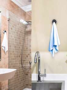 2 pcs Towel Holder, Self Adhesive Wall Dish Towel Hook, Round Wall Mount Towel Holder For Bathroom, Kitchen And Home, Wall, Cabinet, Garage, No Drilling Required