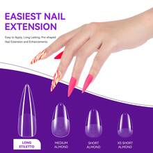 Gelike Ec 240pcs超長尖形凝膠半覆蓋美甲貼套裝 ,用於浸泡式延長指甲,預磨pmma假指甲貼片,12個尺寸 - 無色 - 查看 3