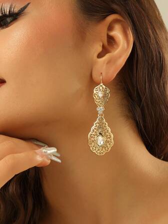 1 Pair Elegant Crystal Water Drop Earrings, High-End Classic Design For Party, Wedding, Daily Wear, Great Mother's Day Gift