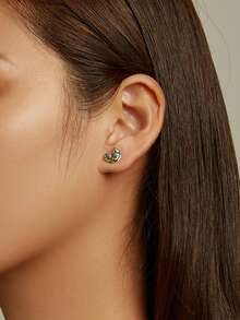 1pair Fashionable Enamel Art Colorful Dragon Design Stud Earrings Suitable For Women's Daily Wear - Silver - View 2