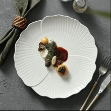 2入組8吋陶瓷餐具,帶有壓紋設計的白色餐盤,適用於酒店/餐廳/自助餐派對的沙拉/湯/主菜盤 - 白色 - 查看 6