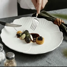 2入組8吋陶瓷餐具,帶有壓紋設計的白色餐盤,適用於酒店/餐廳/自助餐派對的沙拉/湯/主菜盤 - 白色 - 查看 4