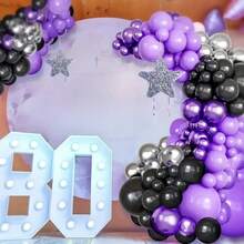 102个紫色黑色金属乳胶气球拱门套装，18英寸、12英寸、5英寸黑色紫色乳胶和金属气球，带胶点气球条，适用于冬季节日派对、生日派对、婚礼气球装饰、婴儿派对、新娘派对气球装饰 - 黑色 - 查看 2