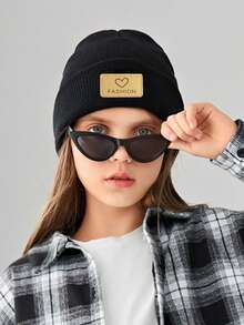 A Children's Love Solid Color Knitted Hat Pullover Hat - Black - View 2