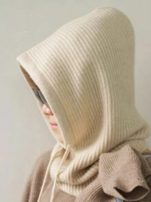 1pc Women's Beret Hat With Scarf & Pom-pom Detail, Knitted Earflap Beanie - Beige - View 4