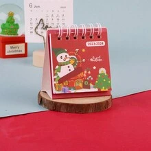 1入組2023-2024卡通聖誕迷你桌曆,可愛的桌面裝飾禮物,適用於學生,聖誕節禮物,非常適合節慶裝飾
