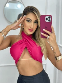 Wrap Top With Tie With Padded Tops Bandeau Crossover Fashion Blogger Party - Pink - View 3