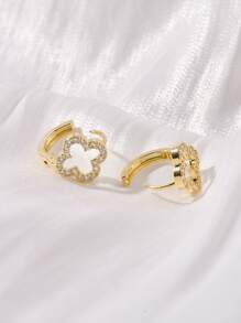 1pair Minimalist Four-leaf Clover Design Micro Zirconia Inlay Earrings For Women's Daily Office Wear