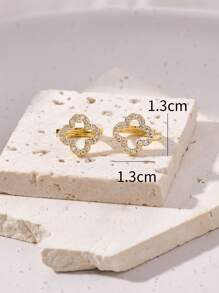 1pair Minimalist Four-leaf Clover Design Micro Zirconia Inlay Earrings For Women's Daily Office Wear