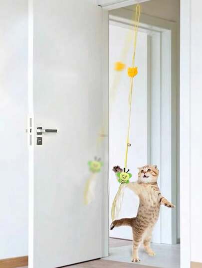 1pc Hanging Bee Decor Cat Teaser Toy For Small Medium Large Cat Indoor Playing