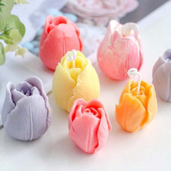 1 pieza Molde de silicona con forma de flor para velas de aromaterapia, molde de tulipán elegante para manualidades DIY de resina, yeso y arcilla, ideal para regalos de fiestas y festivales para familiares y amigos