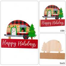 1pc Christmas Camper Shaped Rudolph Wooden Ornament For Home Decoration - Multicolor - View 9