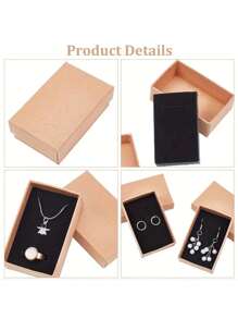 4pcs Simple Kraft Paper Jewelry Box, Jewelry Storage Box, Jewelry Packaging Box - Khaki - View 7