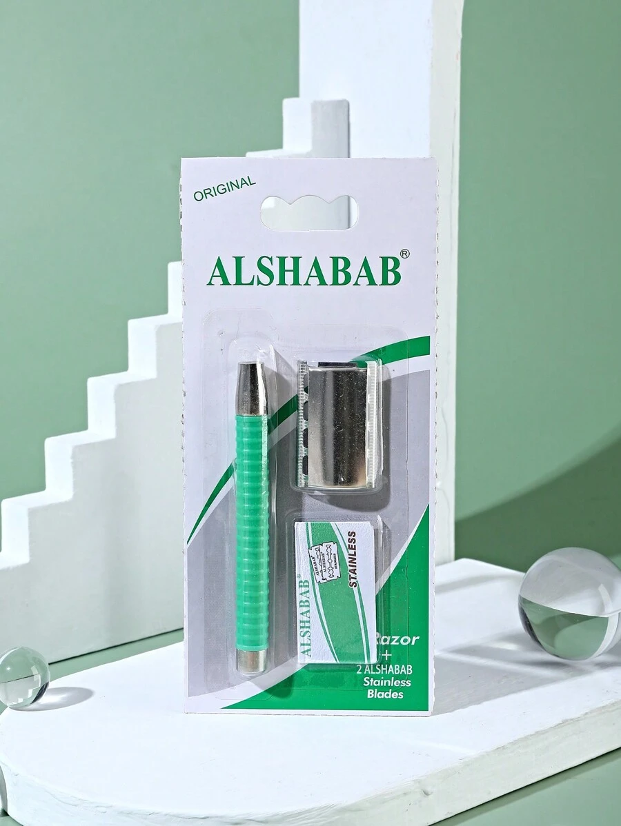 Maquinilla de afeitar de doble filo ALSHABAB para hombres, afeitado de cara, maquinilla de afeitar de acero inoxidable con 1 hoja, afeitadora manual con mango de plástico verde - Verde - Ver 1