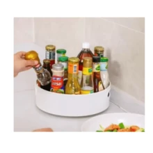 Organizador De Giratório 360 Graus Rotativa Cesta Plástico Rack Bandeja Multiuso Armazenamento Porta Fruta Prateleira - Branco - Visão 4