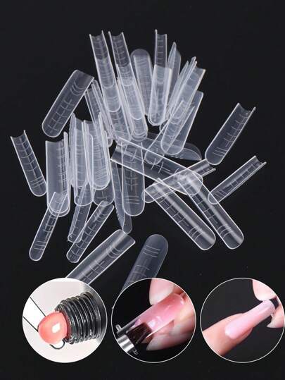 FULL BEAUTY 48 szt. podwójnych form do paznokci w kształcie trumienki, do szybko budującego żelu Poly Uv, do przedłużania paznokci, narzędzia do manicure, artykuły do paznokci, narzędzia do zdobienia paznokci, powrót do szkoły, paznokcie, narzędzia do paznokci do naklejania na paznokcie