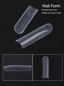 FULL BEAUTY 48 piezas Moldes de uñas en forma de ataúd de doble forma para construcción rápida de gel UV y acrílico, puntas de cobertura completa, herramientas de manicura, suministros para uñas, herramientas para uñas, arte de uñas, de vuelta a la escuela, uñas, herramientas para uñas postizas - transparente - Ver 3