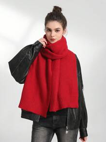 1條女款經典紅色針織圍巾,保暖,適合秋冬日常休閒穿著 - 紅色 - 查看 2