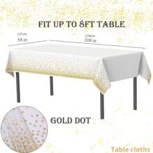 1片白色塑膠桌布,54" X 108",金點紙膠桌布,塑膠桌布,白色桌布,塑膠桌面套,派對裝飾