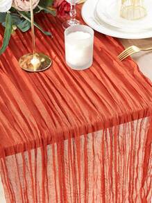 5pcs Orange Pleated Table Runner, Folding Tablecloth, Festive Birthday Decor Wedding Decor Holiday Home Decor Party Room Table Decoration Table Cloth, Table Flag, Solid Color Table Cover, Birthday Decor Wedding Decor, 2026 New Year Decor, Party Favor, Christmas Decoration, Christmas Table Runner, Navidad Decoration, Halloween Decoration