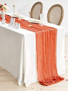 5pcs Orange Pleated Table Runner, Folding Tablecloth, Festive Birthday Decor Wedding Decor Holiday Home Decor Party Room Table Decoration Table Cloth, Table Flag, Solid Color Table Cover, Birthday Decor Wedding Decor, 2026 New Year Decor, Party Favor, Christmas Decoration, Christmas Table Runner, Navidad Decoration, Halloween Decoration