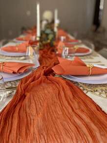 5pcs Orange Pleated Table Runner, Folding Tablecloth, Festive Birthday Decor Wedding Decor Holiday Home Decor Party Room Table Decoration Table Cloth, Table Flag, Solid Color Table Cover, Birthday Decor Wedding Decor, 2026 New Year Decor, Party Favor, Christmas Decoration, Christmas Table Runner, Navidad Decoration, Halloween Decoration