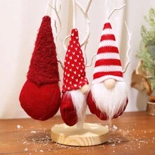 1套(3入組)無紡布長鬍子無臉聖誕老人掛飾,聖誕樹裝飾,場景佈置和裝飾 - 紅白色 - 查看 6