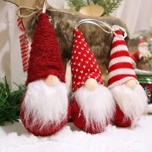 1套(3入組)無紡布長鬍子無臉聖誕老人掛飾,聖誕樹裝飾,場景佈置和裝飾 - 紅白色 - 查看 4