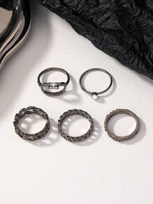 5-piece Diamond Chain Design Fashionable Ring Set Suitable For Daily Wear By Women - Gun Black - View 3