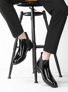 男士黑色pu皮革踝靴,彈性帶便攜式,時尚意大利風格,適合休閒和商務