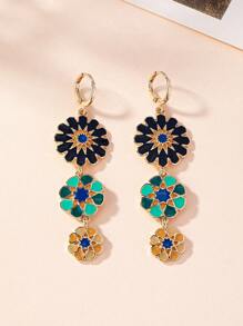 1 Pieza Pendientes De Goteo Largo Con Esmalte De Flores De Estilo Europeo Y Americano Para Uso Diario De Mujeres