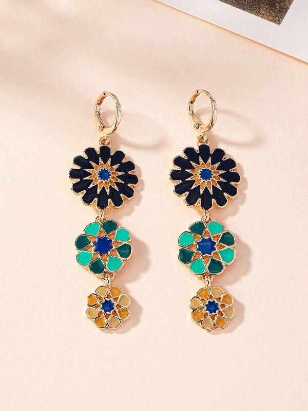 1 Pieza Pendientes De Goteo Largo Con Esmalte De Flores De Estilo Europeo Y Americano Para Uso Diario De Mujeres